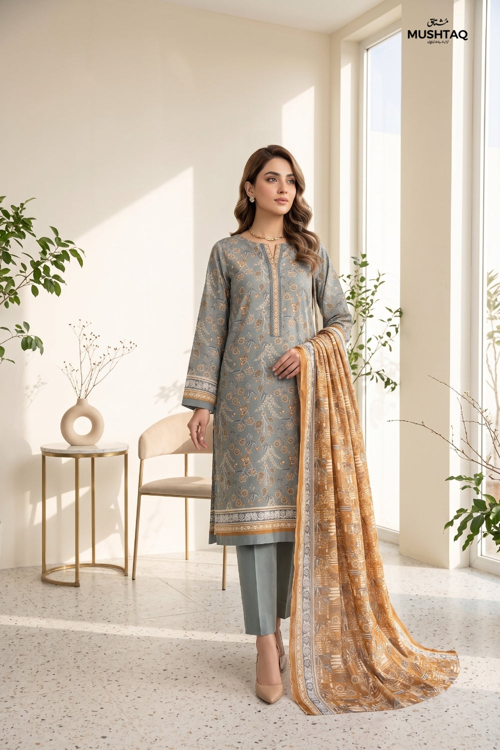 Mushtaq 3Pcs Unstitched Printed Lawn Suit Ayzel Collection Desgin - 6