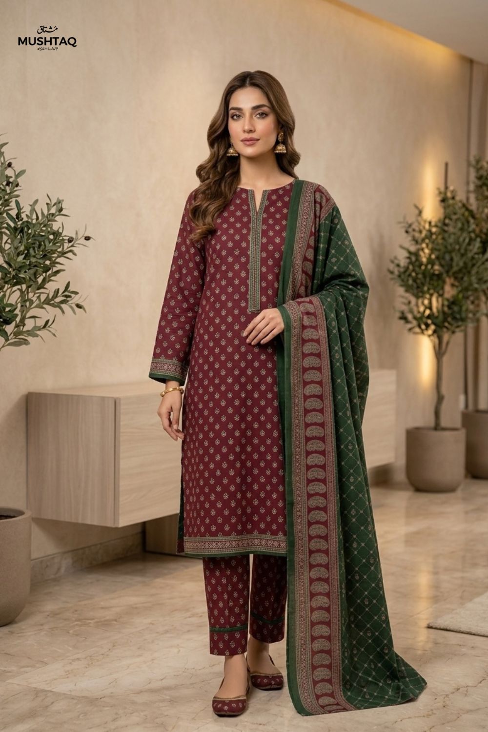 Mushtaq 3Pcs Unstitched Printed Khaddar Mehrza Collection Desgin - 6