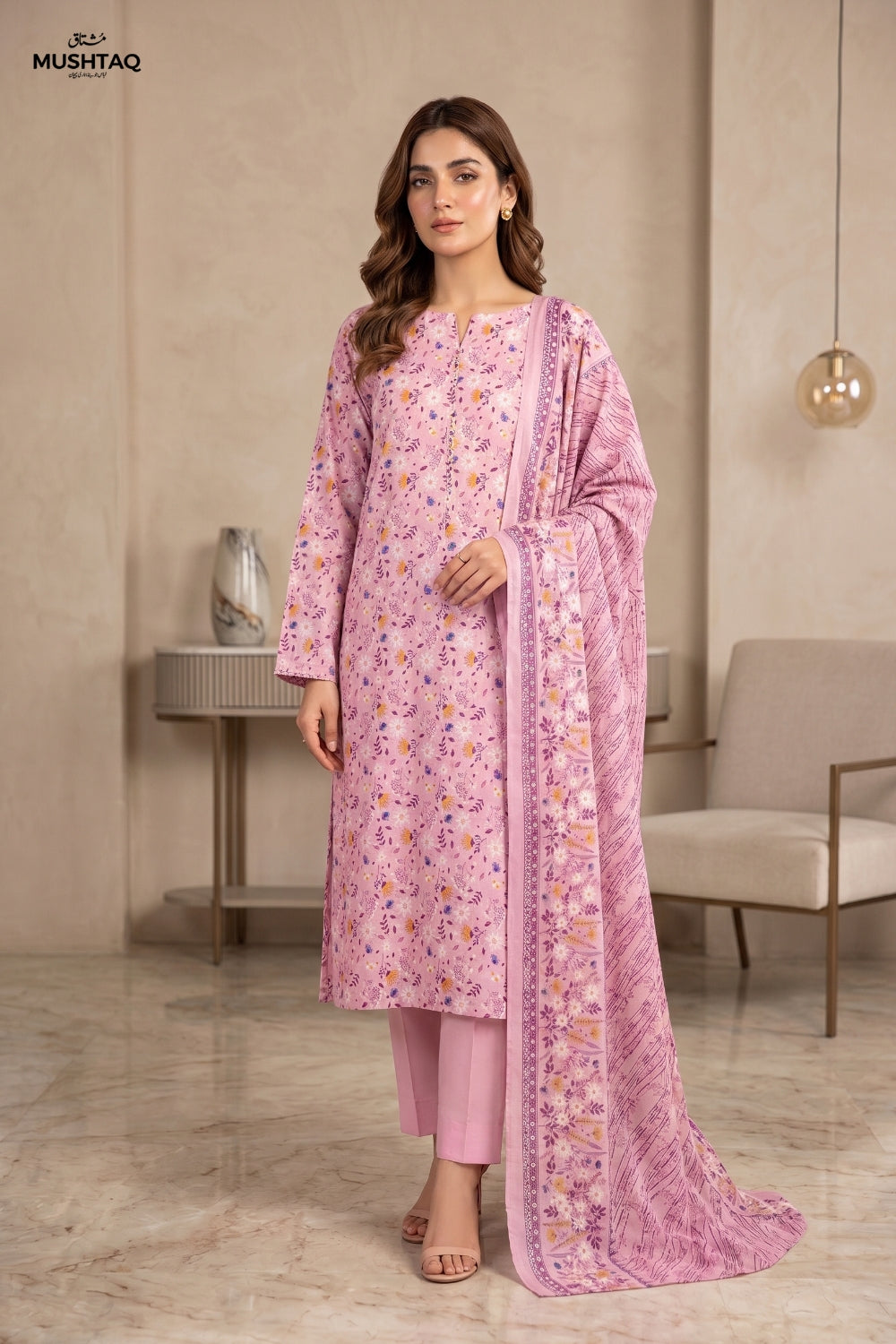 Mushtaq 3Pcs Unstitched Cotton Bella Kt Collection Desgin - 6