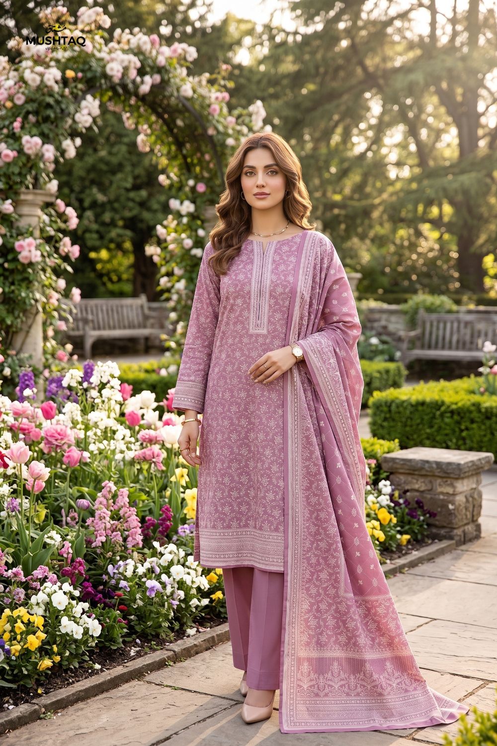 Mushtaq 3Pcs Unstitched Printed Lawn Alveena Collection Desgin - 6