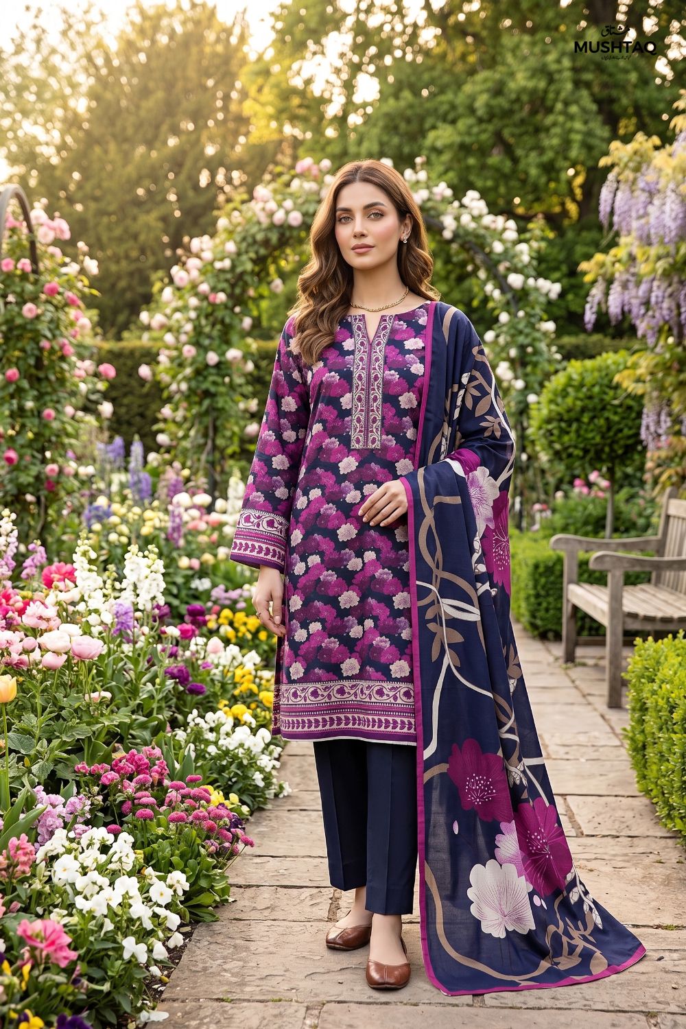 Mushtaq 3Pcs Unstitched Printed Lawn Suit Emaan Collection Desgin - 6