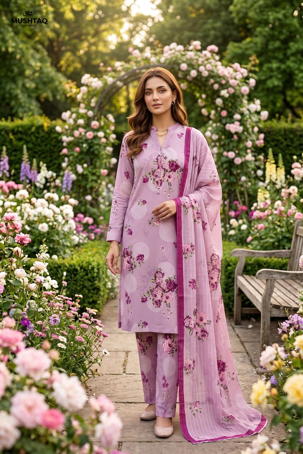 Mushtaq 3Pcs Unstitched Printed Lawn Ansaa Collection Desgin - 6