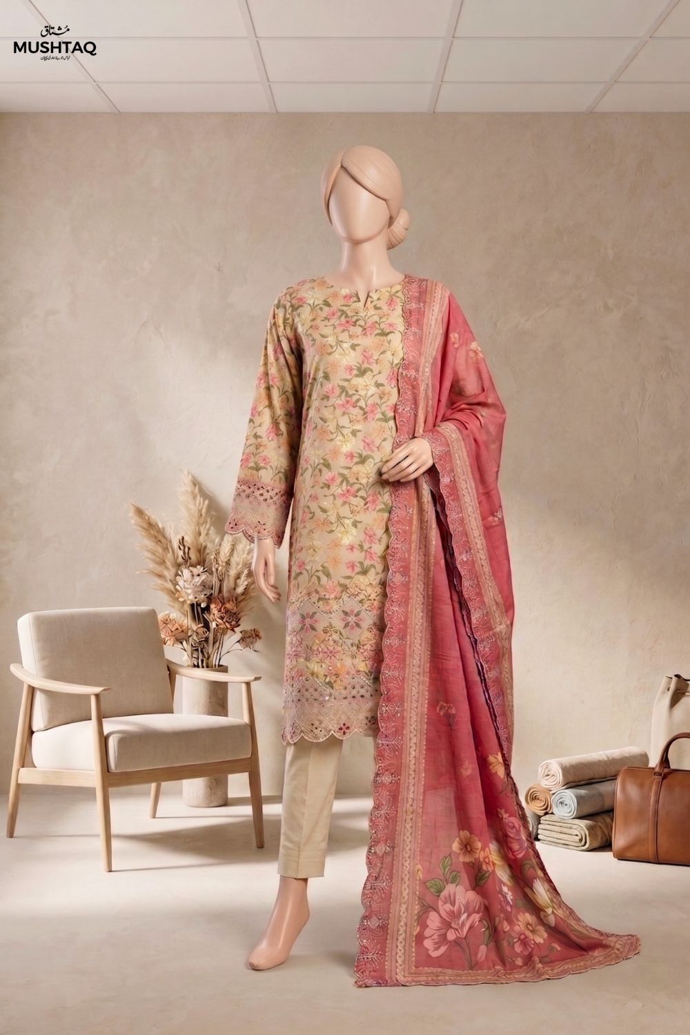 Mushtaq Dastaan Collection 3Pcs Unstitched Embroidered Lawn Desgin - 2