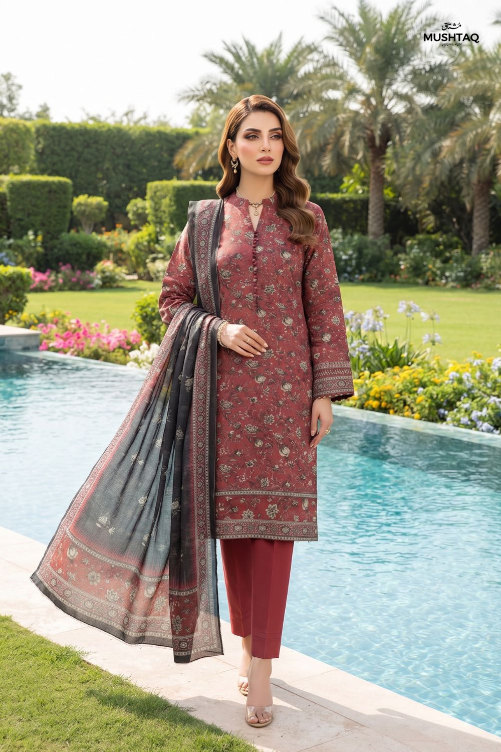 Mushtaq 3Pcs Unstitched Printed Lawn Aizal Collection Desgin - 5