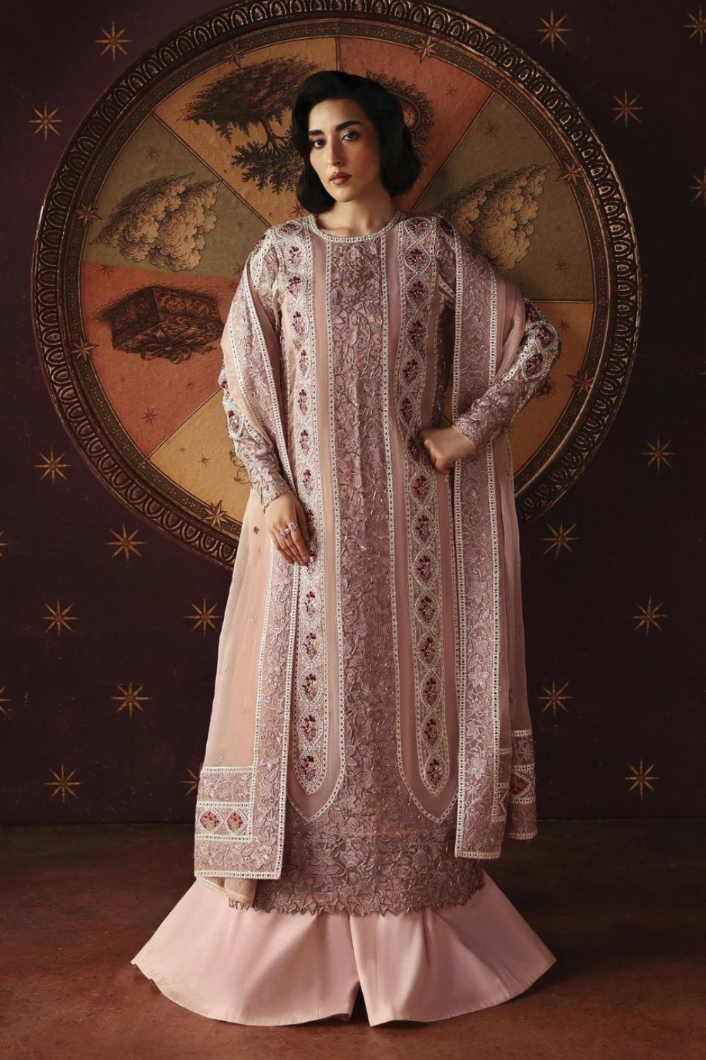 Afrozeh La Fuchsia'26 3 Piece Unstitched Embroidered Organza Suit Hermit