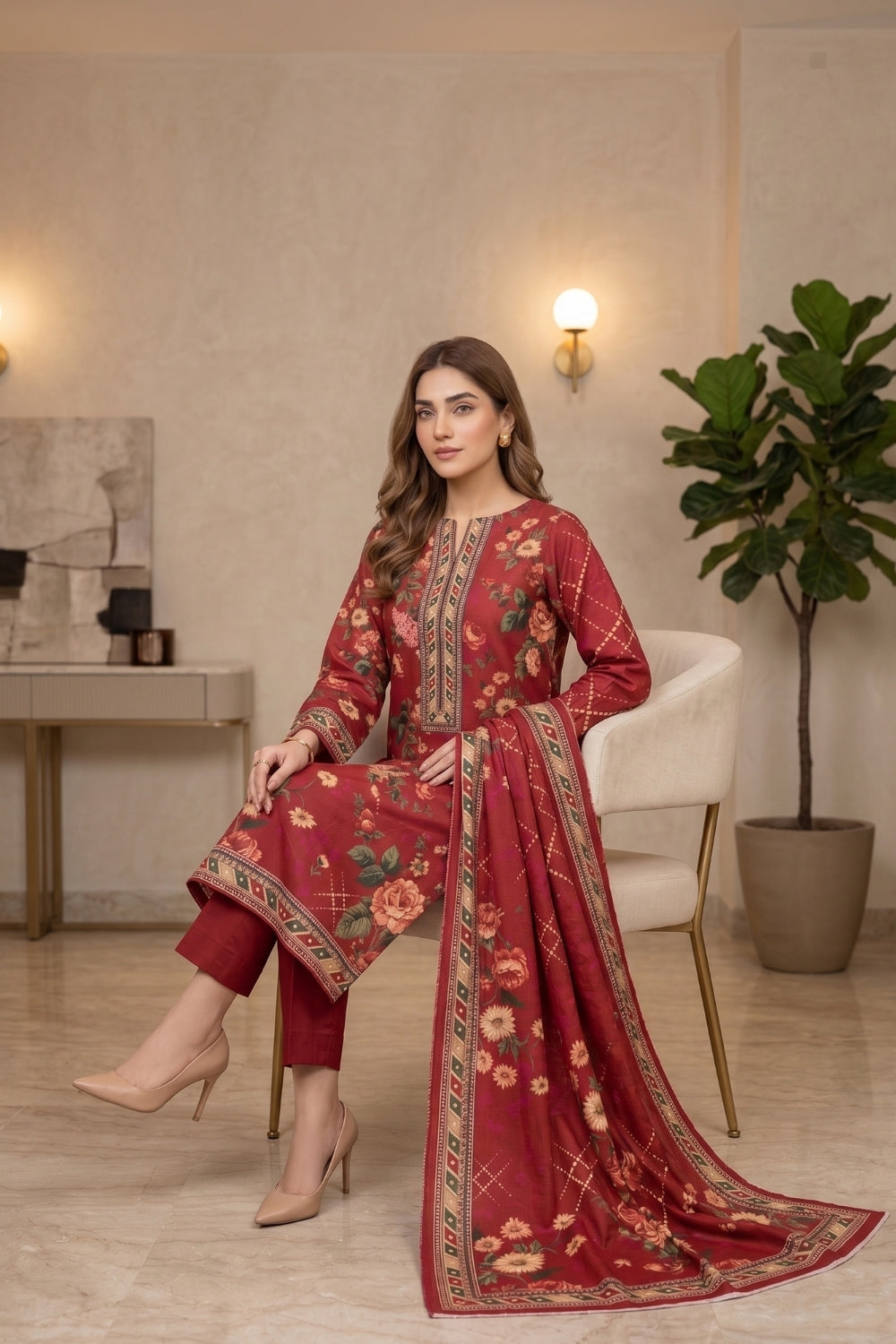 Mushtaq 3Pcs Unstitched Mascot Linen Suit Mira Collection Desgin - 6