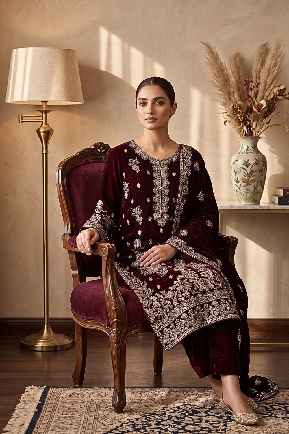 Mushtaq 3Pcs Unstitched Velvet Fancy suit Desgin - 6