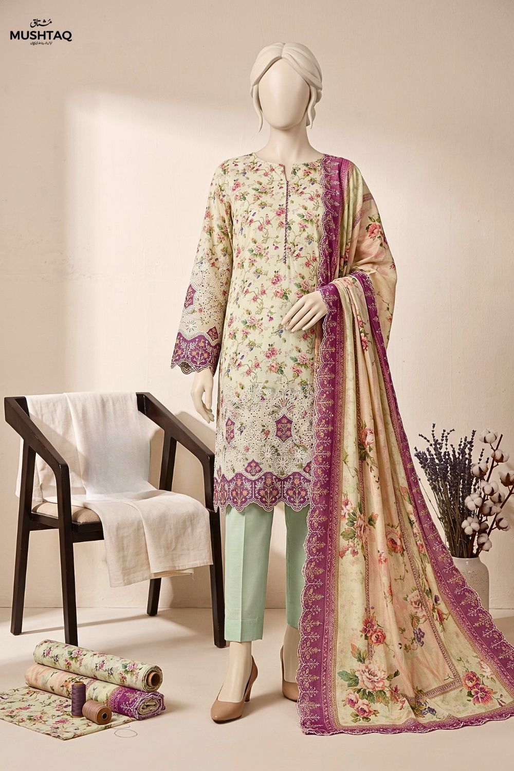 Mushtaq Dastaan Collection 3Pcs Unstitched Embroidered Lawn Desgin - 3
