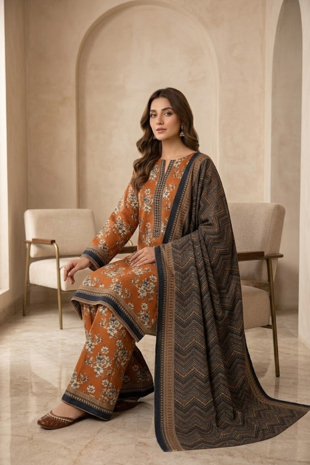 Mushtaq 3Pcs Unstitched Printed Khaddar Eira Collection Desgin - 6
