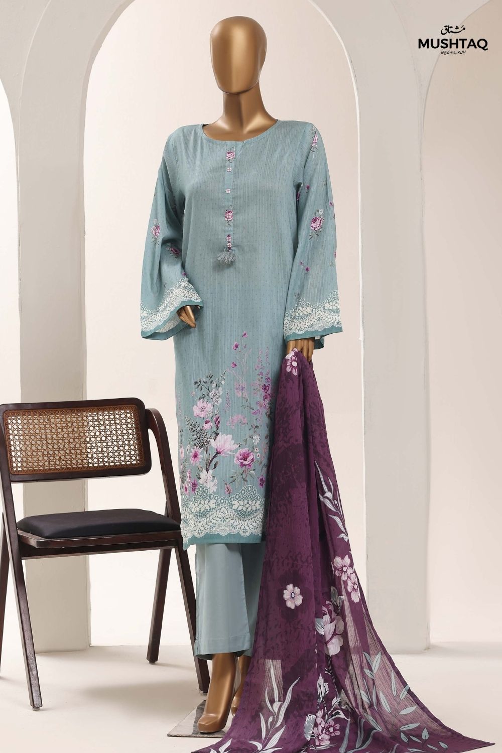 Mushtaq 3Pcs Unstitched Printed Lawn Sadabahar Collection Desgin - 9