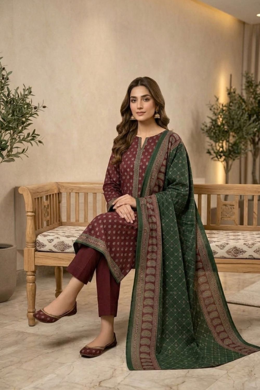 Mushtaq 3Pcs Unstitched Printed Khaddar Mehrza Collection Desgin - 6
