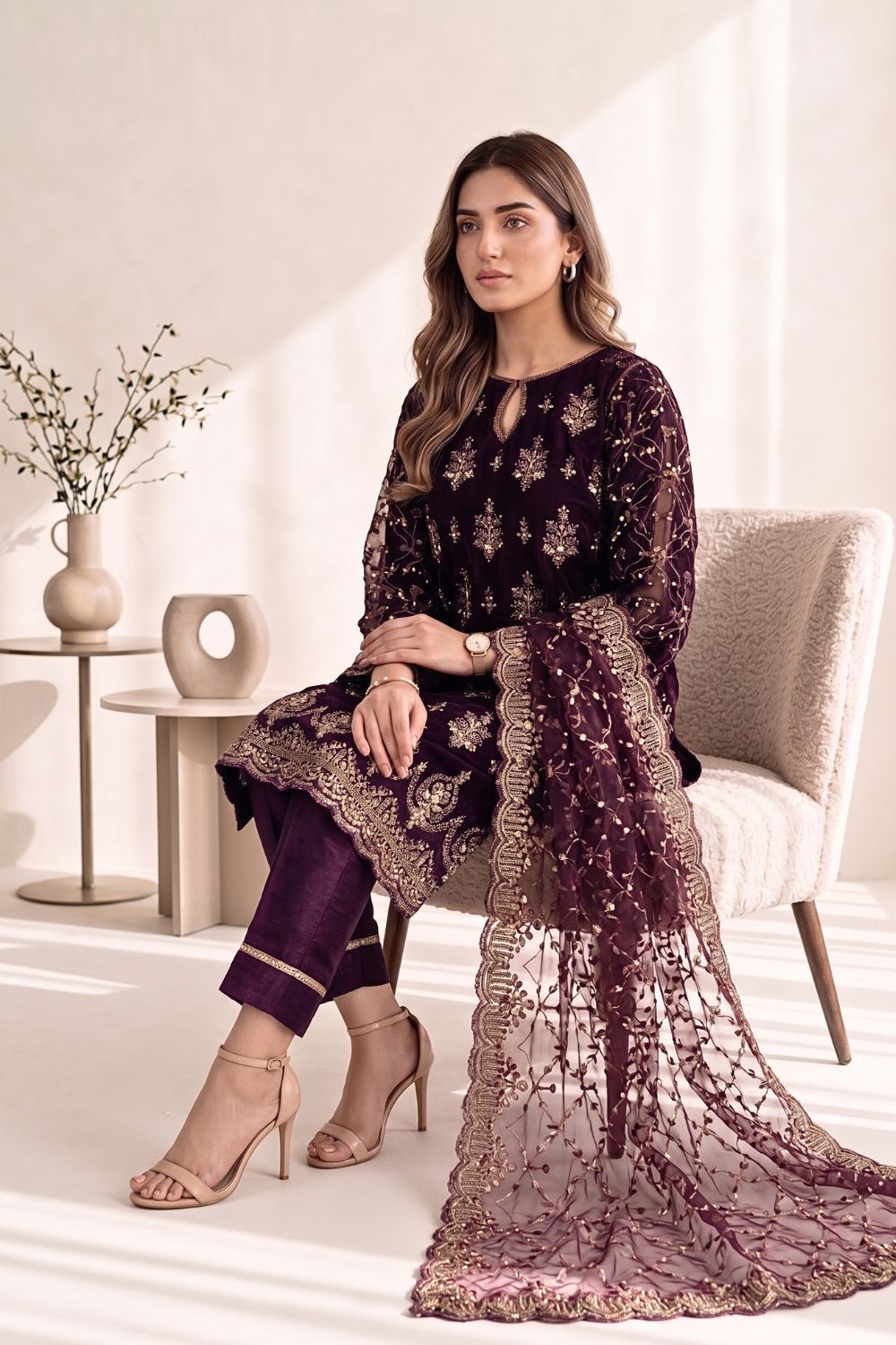 Mushtaq 3Pcs Unstitched Net Suit with Moti work Jasmine Party Wear Collection Desgin - 6