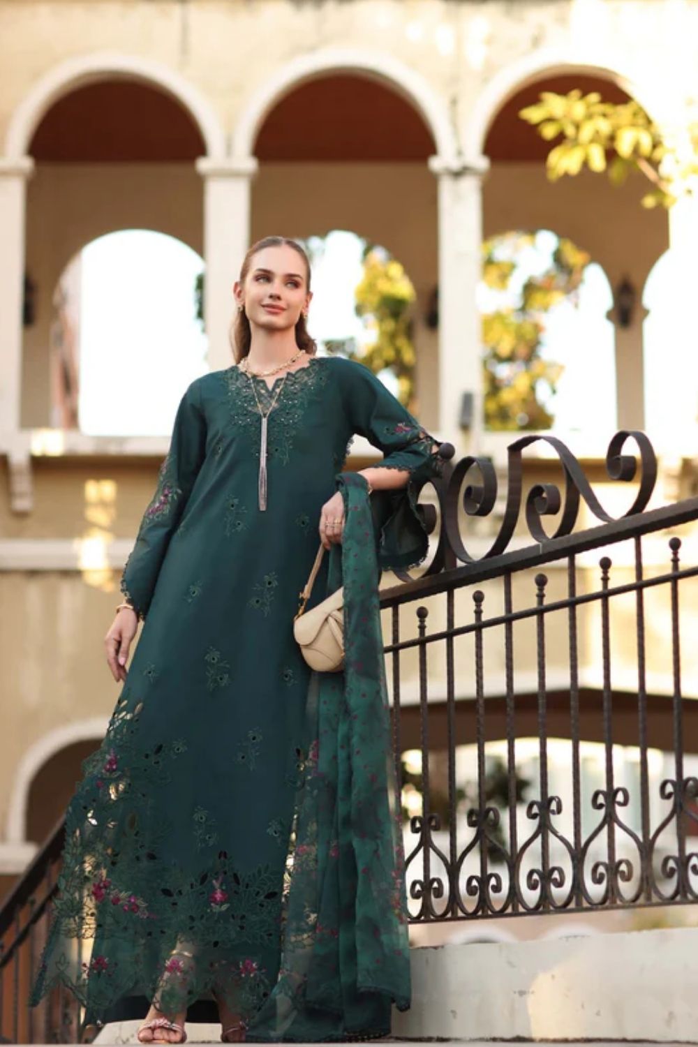 Noor By Saadia Asad Embroidered Lawn Suits Unstitched 3 Piece Luxury Collection D5 - A - Teal Grove