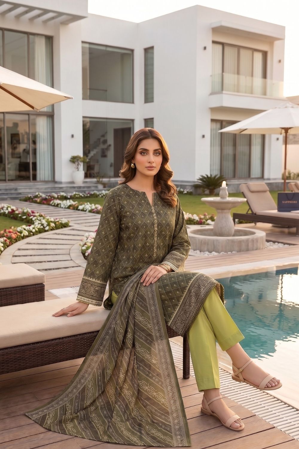 Mushtaq 3Pcs Unstitched Printed Lawn Sapphire Collection Desgin - 16