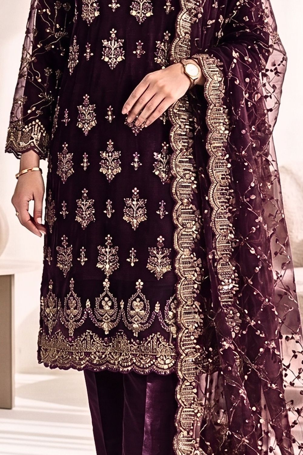 Mushtaq 3Pcs Unstitched Net Suit with Moti work Jasmine Party Wear Collection Desgin - 6