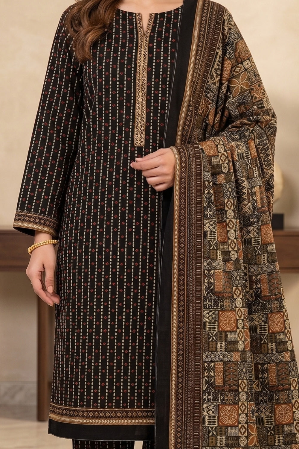 Mushtaq 3Pcs Unstitched Printed Khaddar Zariya Collection Desgin - 6