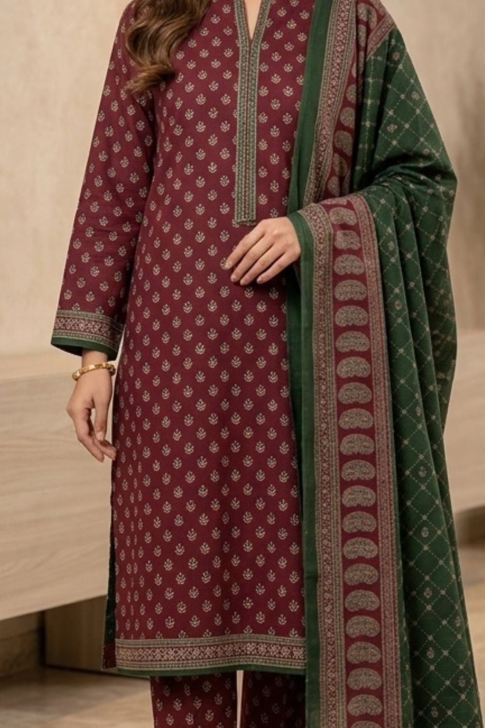 Mushtaq 3Pcs Unstitched Printed Khaddar Mehrza Collection Desgin - 6
