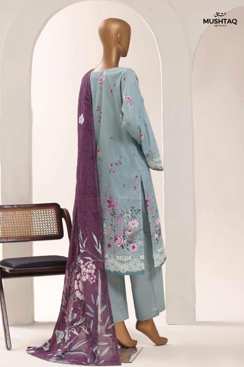 Mushtaq 3Pcs Unstitched Printed Lawn Sadabahar Collection Desgin - 9