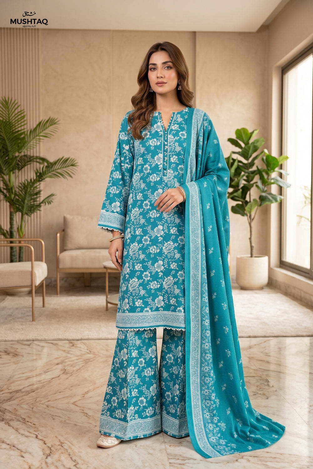 Mushtaq 3Pcs Unstitched Printed Khaddar Eira Collection Desgin - 7