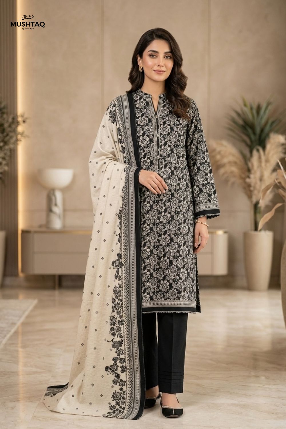 Mushtaq 3Pcs Unstitched Printed Khaddar Mehrza Collection Desgin - 7