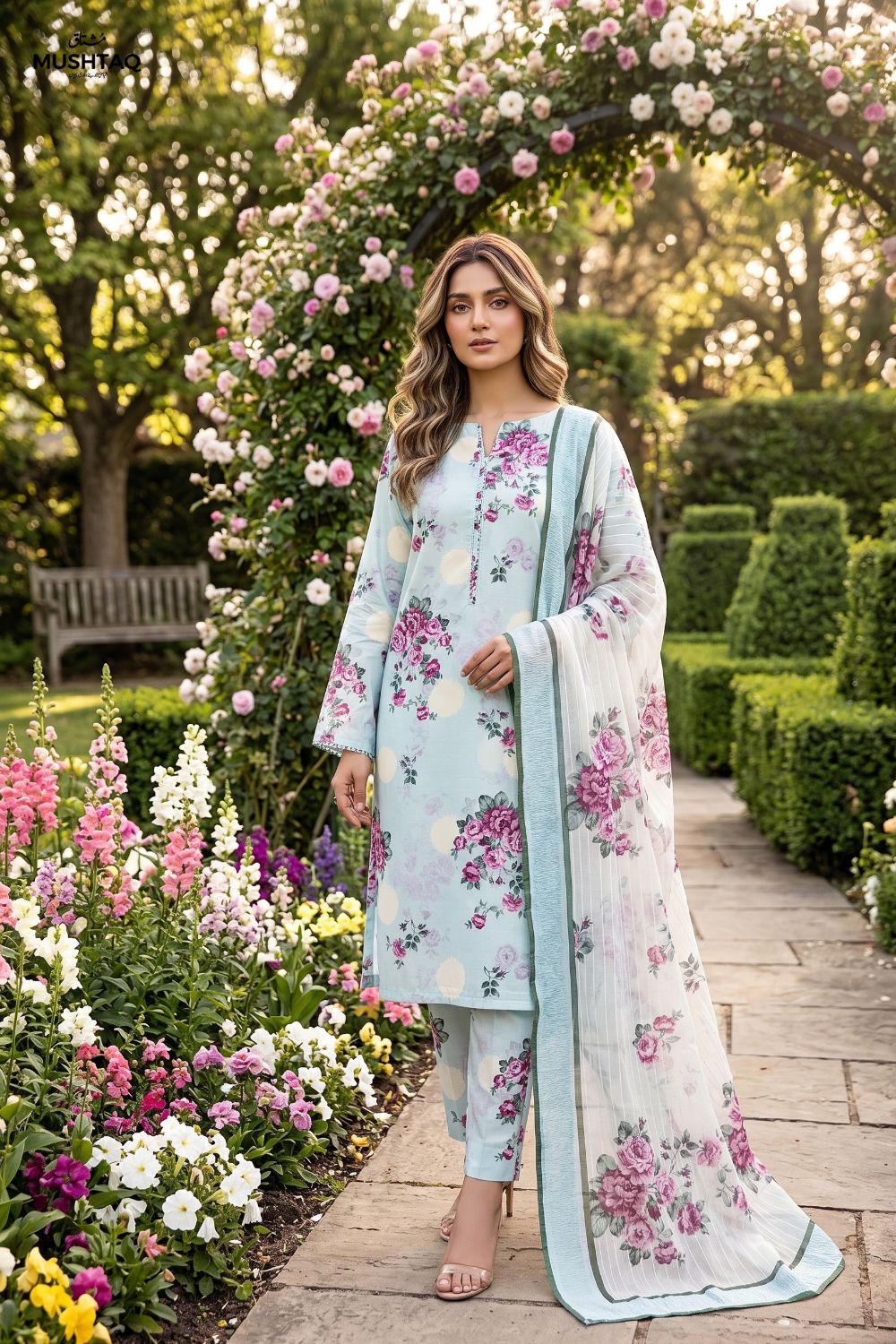 Mushtaq 3Pcs Unstitched Printed Lawn Ansaa Collection Desgin - 7