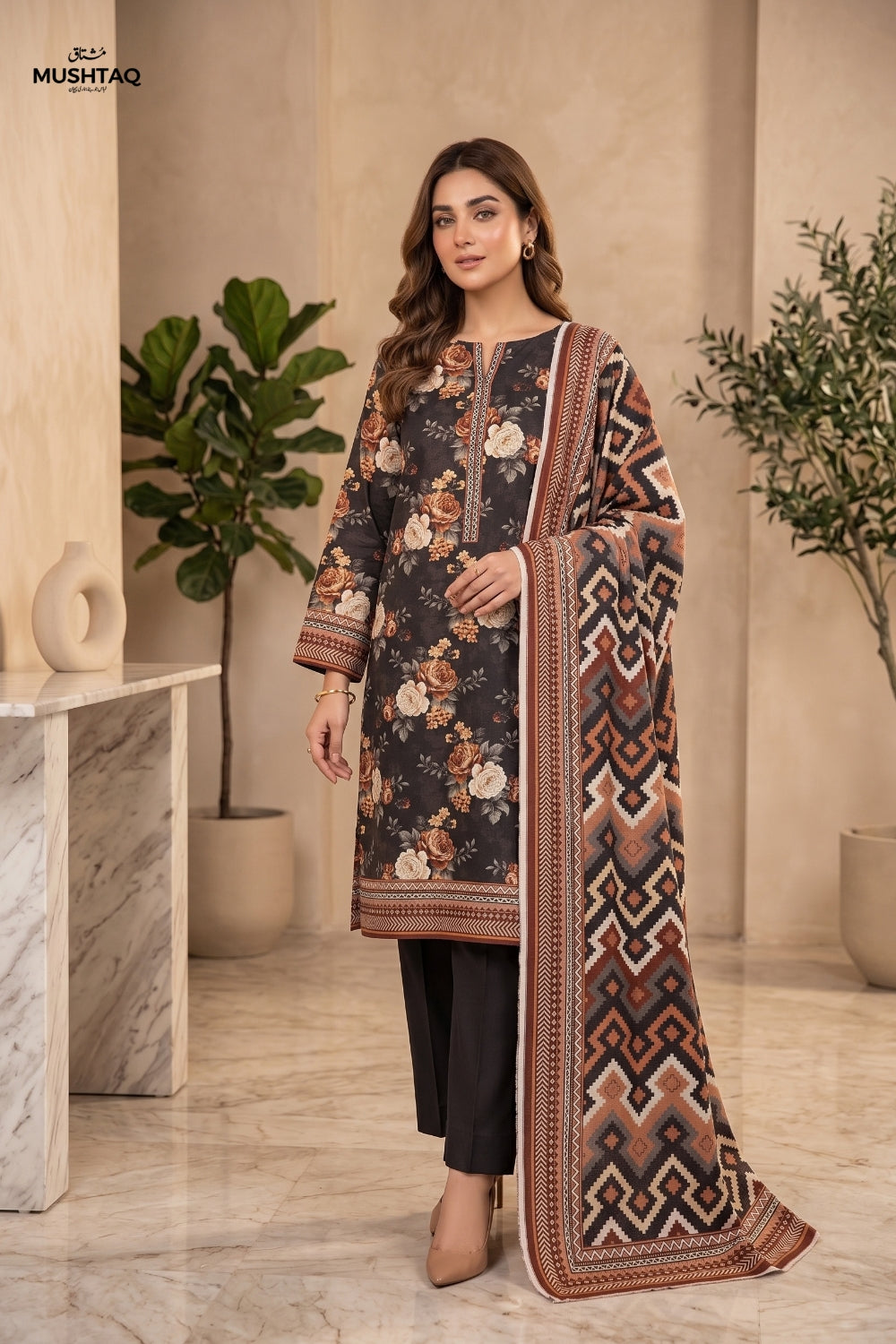 Mushtaq 3Pcs Unstitched Printed Khaddar Zarposh Collection Desgin - 7