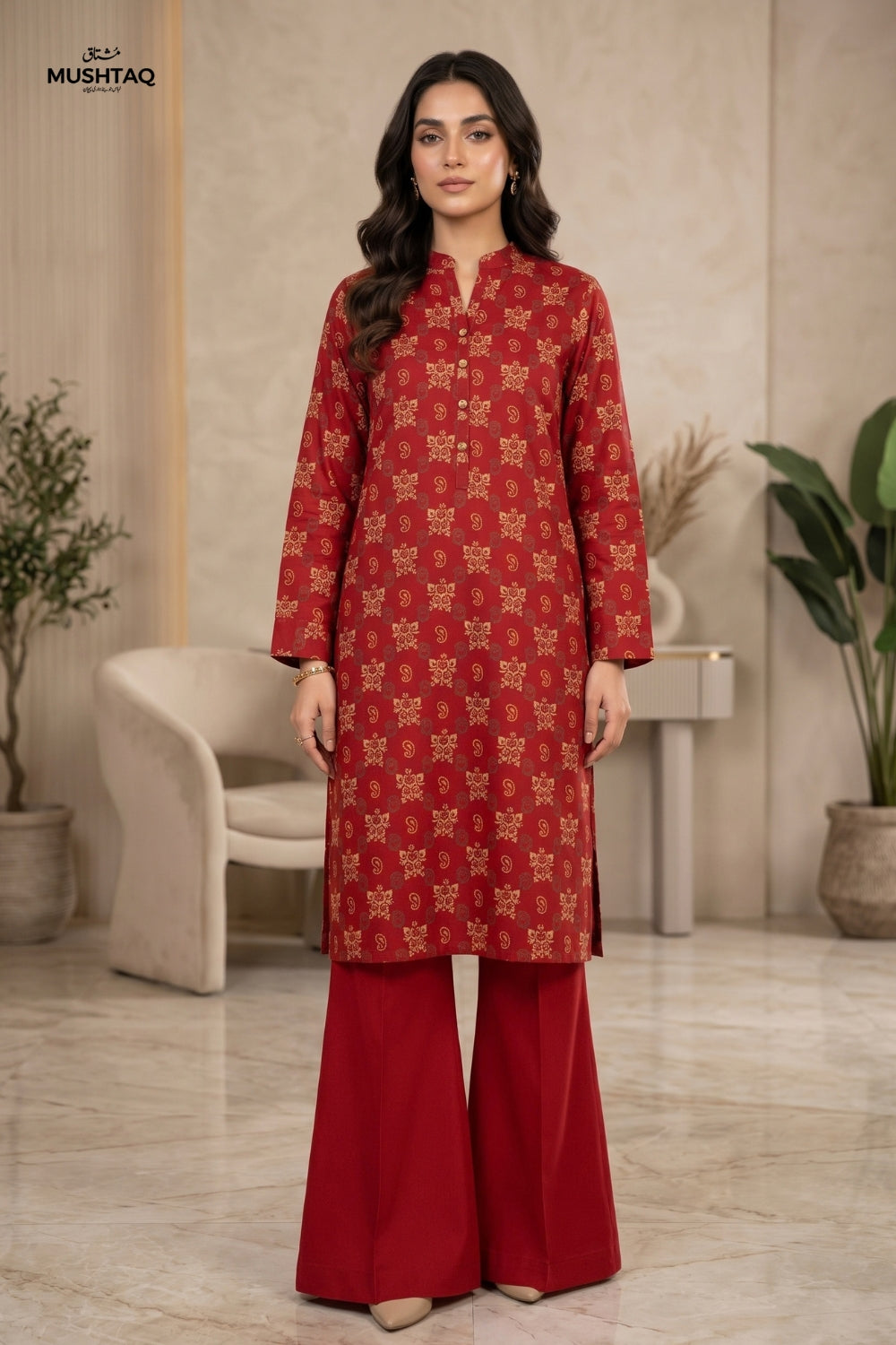 Mushtaq 2Pcs Unstitched Printed Dhanak Marina Desgin - 1
