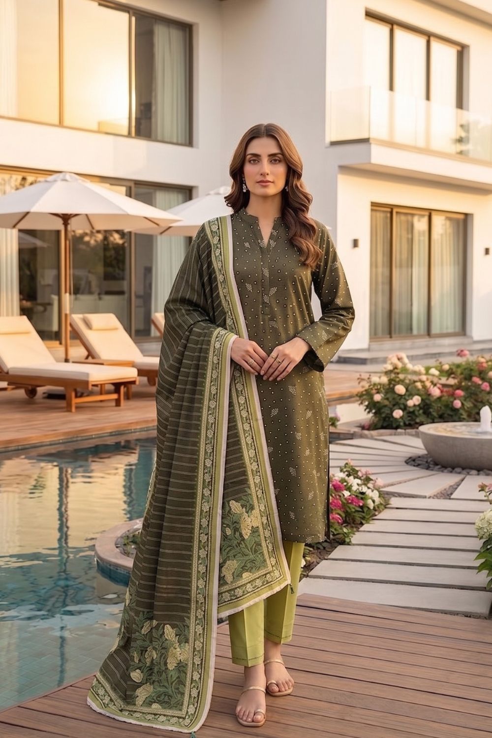 Mushtaq 3Pcs Unstitched Printed Lawn Sapphire Collection Desgin - 11