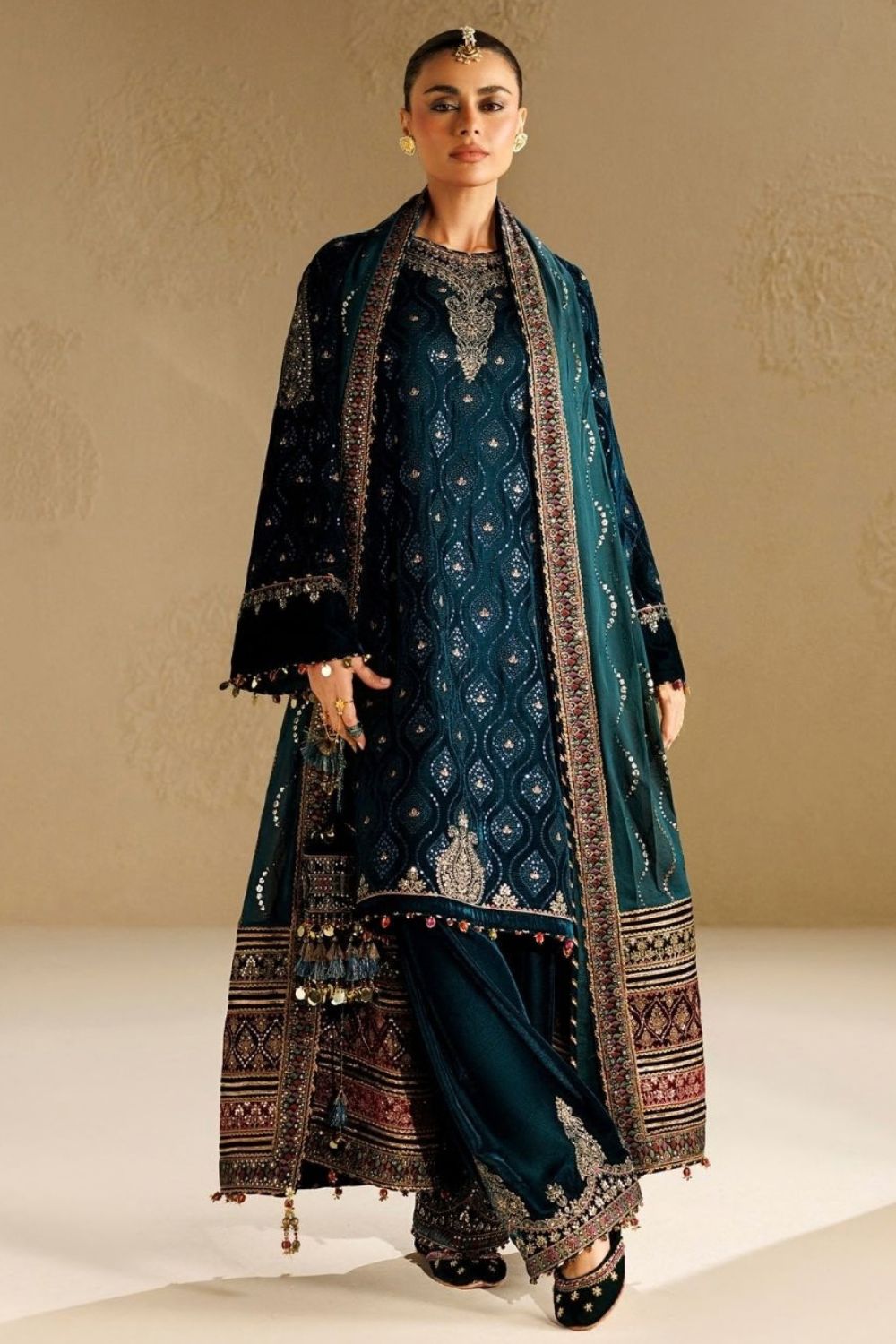 Jazmin Chandni 3 Piece Unstitched Embroidered Velvet Suit CVF26-D02