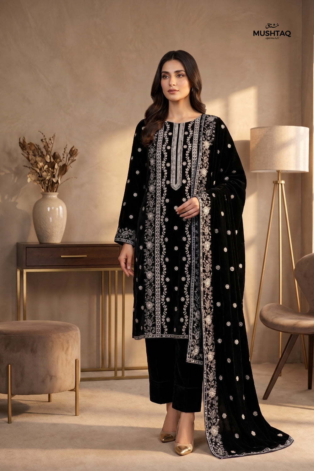 Mushtaq 3Pcs Unstitched Velvet Fancy suit Desgin - 7
