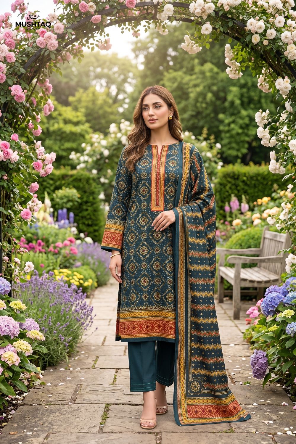 Mushtaq 3Pcs Unstitched Printed Lawn Alveena Collection Desgin - 1