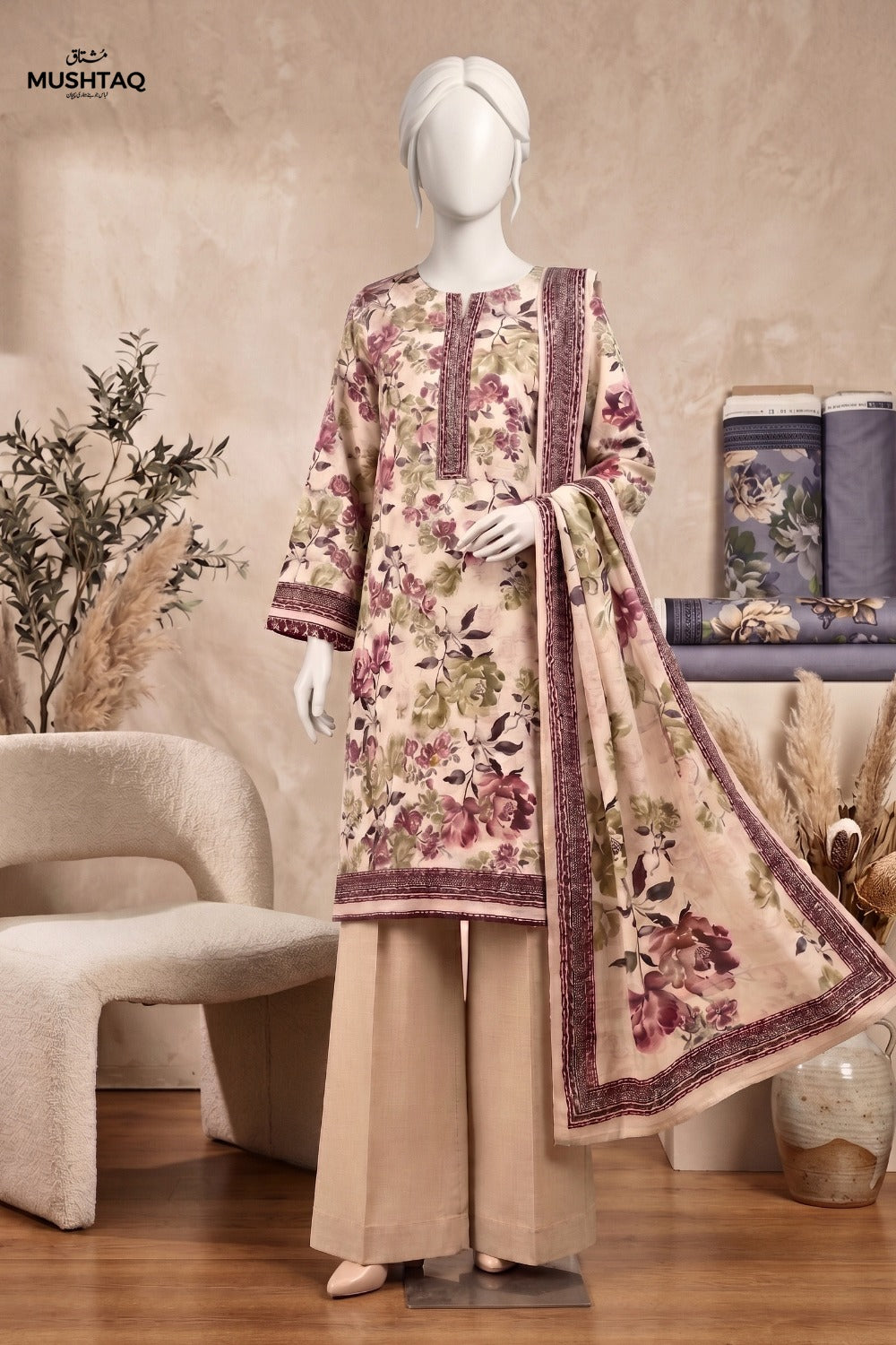 Mushtaq 3Pcs Unstitched Printed Lawn Israa Collection Desgin - 1