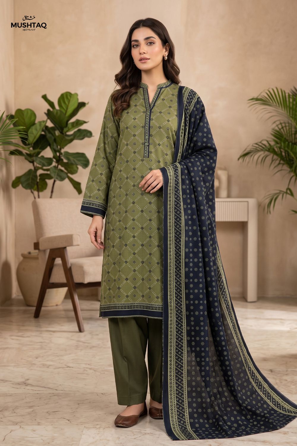 Mushtaq 3Pcs Unstitched Printed Khaddar Mehrza Collection Desgin - 1