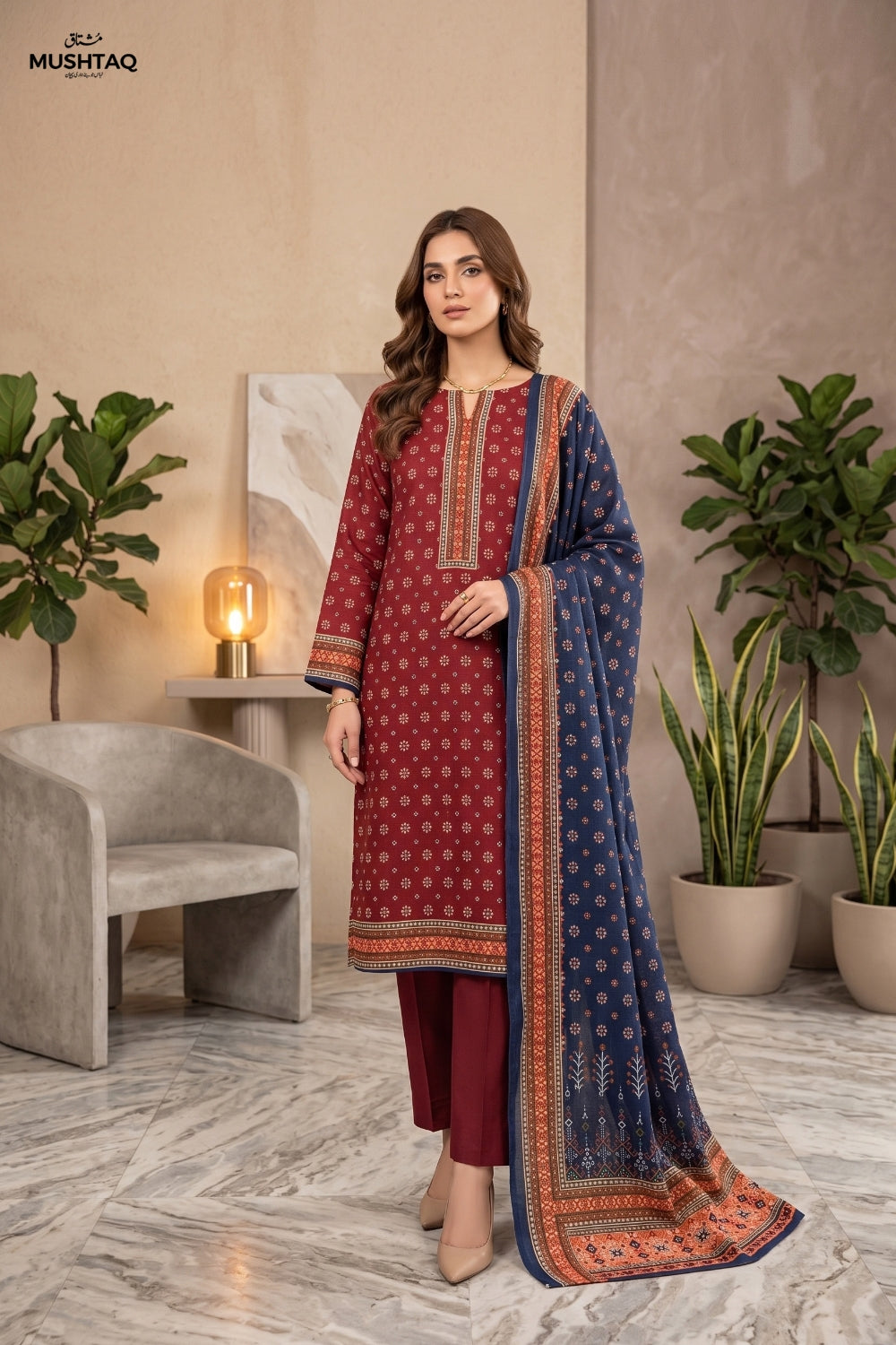Mushtaq 3Pcs Unstitched Printed Linen Collection Desgin - 1
