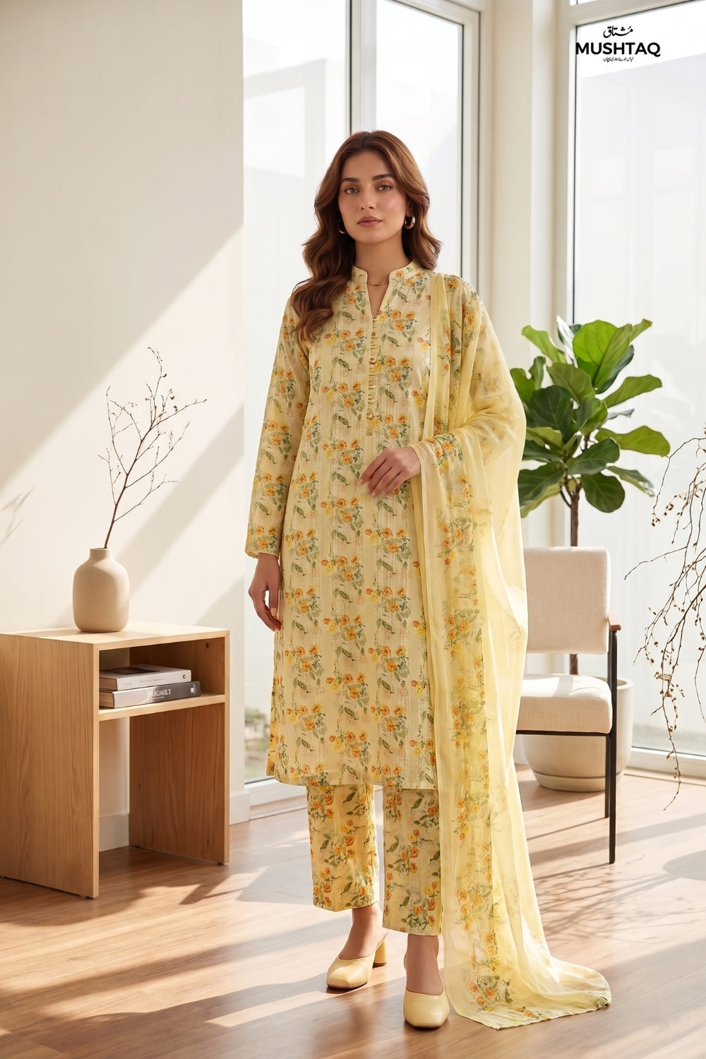 Mushtaq 3Pcs Unstitched Tulip Embroidered Lawn Collection Desgin - 1