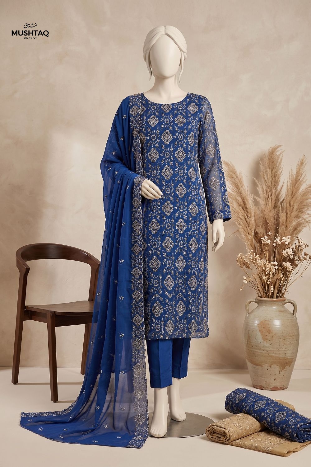 3Pcs Unstitched Embroidered Chiffon Collection Desgin - 01