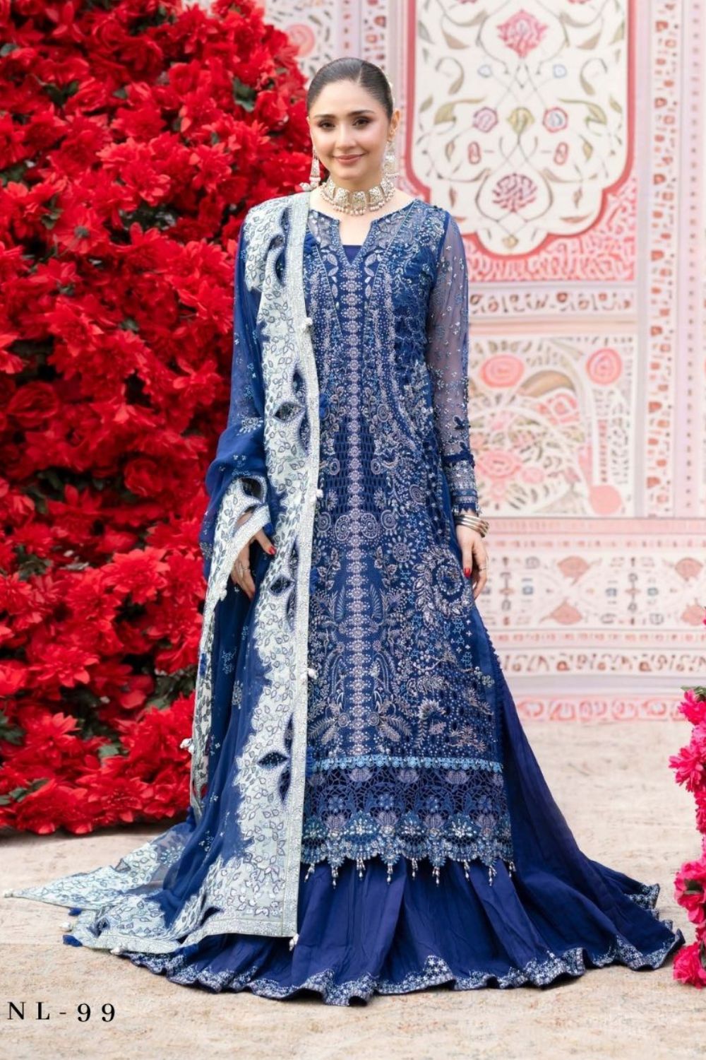 Nureh Johoomro 3 Piece Unstitched Embroidered Luxury Organza Suit NL-99 Mia