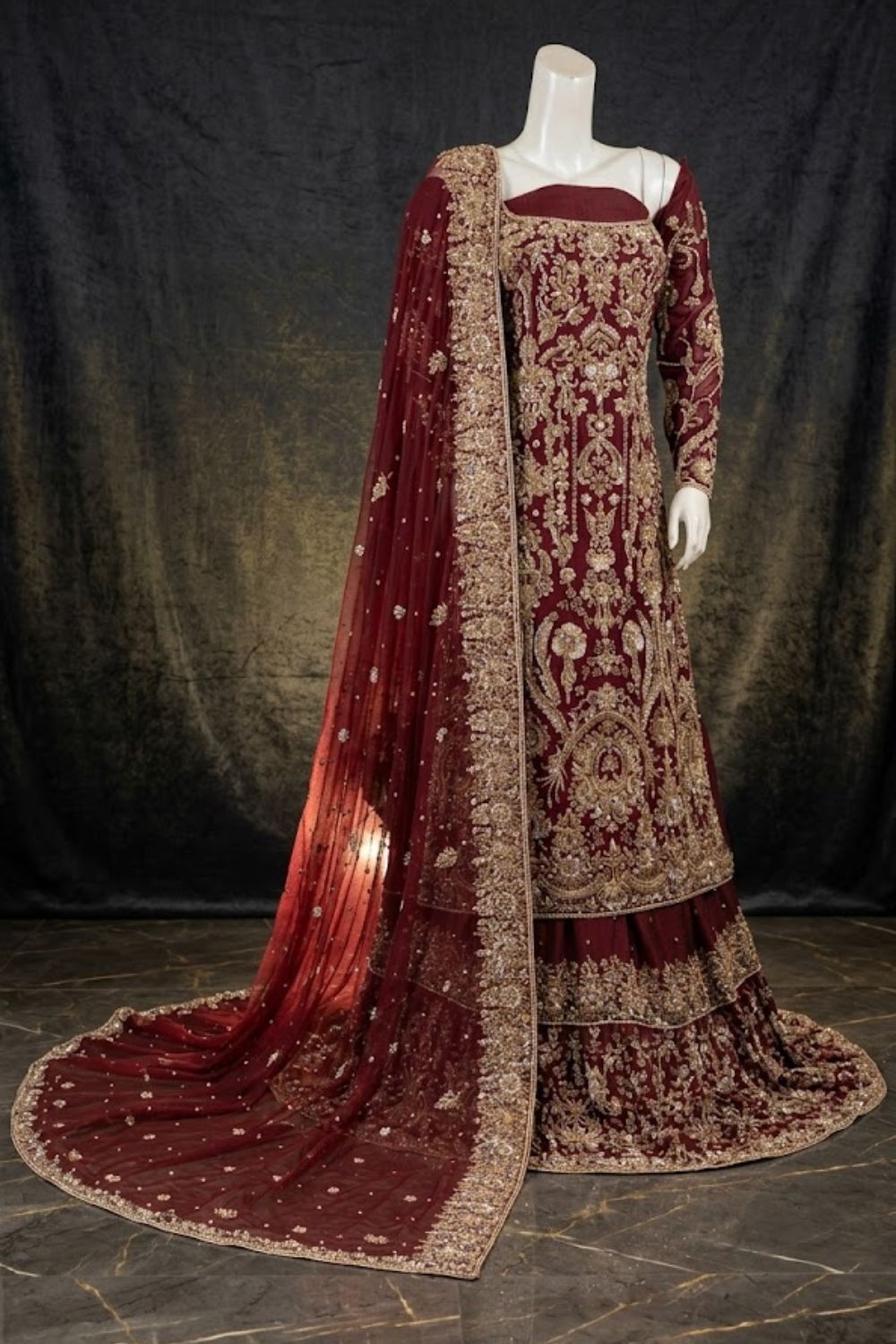 Gul-e-Barat Bridal Wear by MCS Unstitched Handmade Chiffon Farshi Lehnga