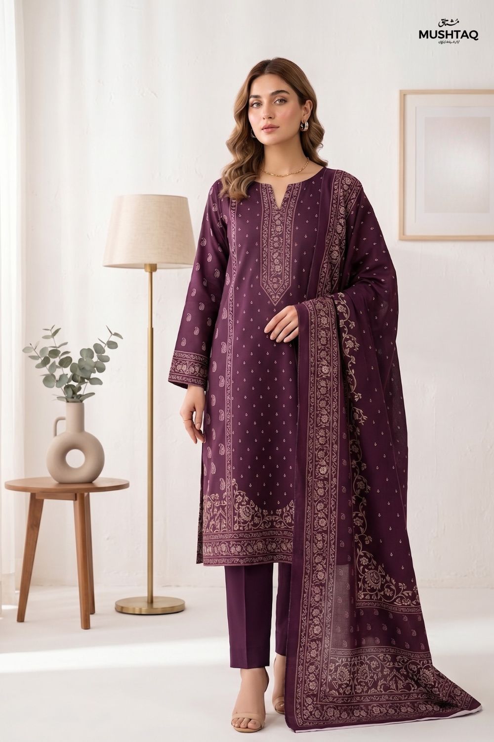 Mushtaq 3Pcs Unstitched Printed Lawn Suit Minaal Collection Desgin - 1