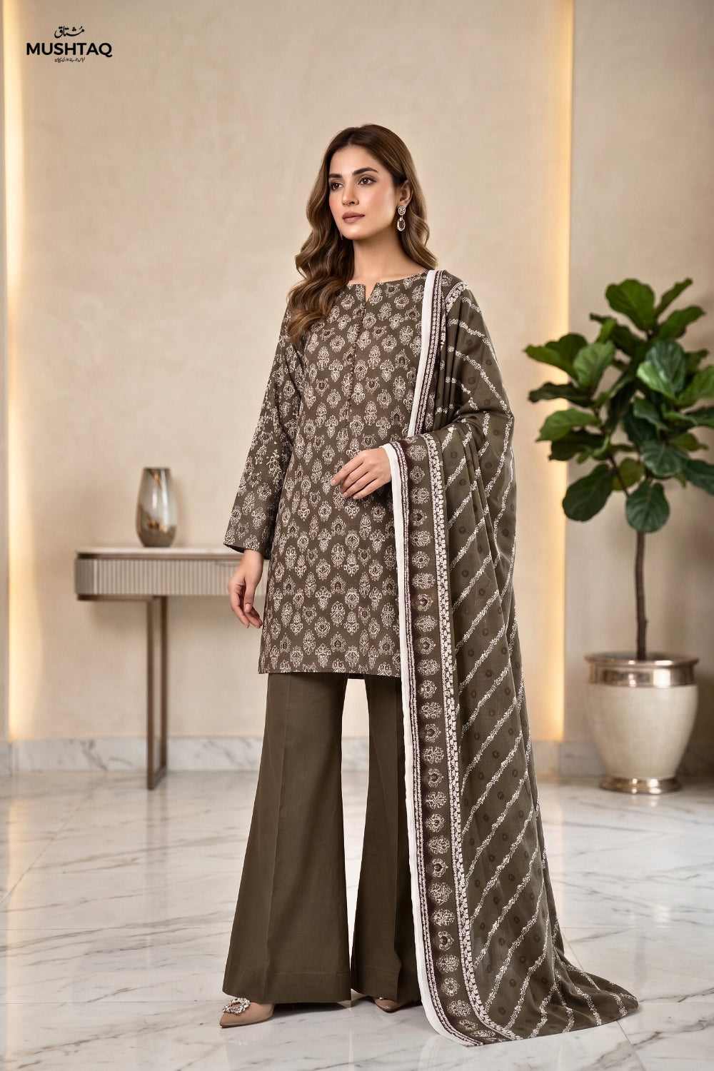 Mushtaq 3Pcs Unstitched Cotton Bella Kt Collection Desgin - 1