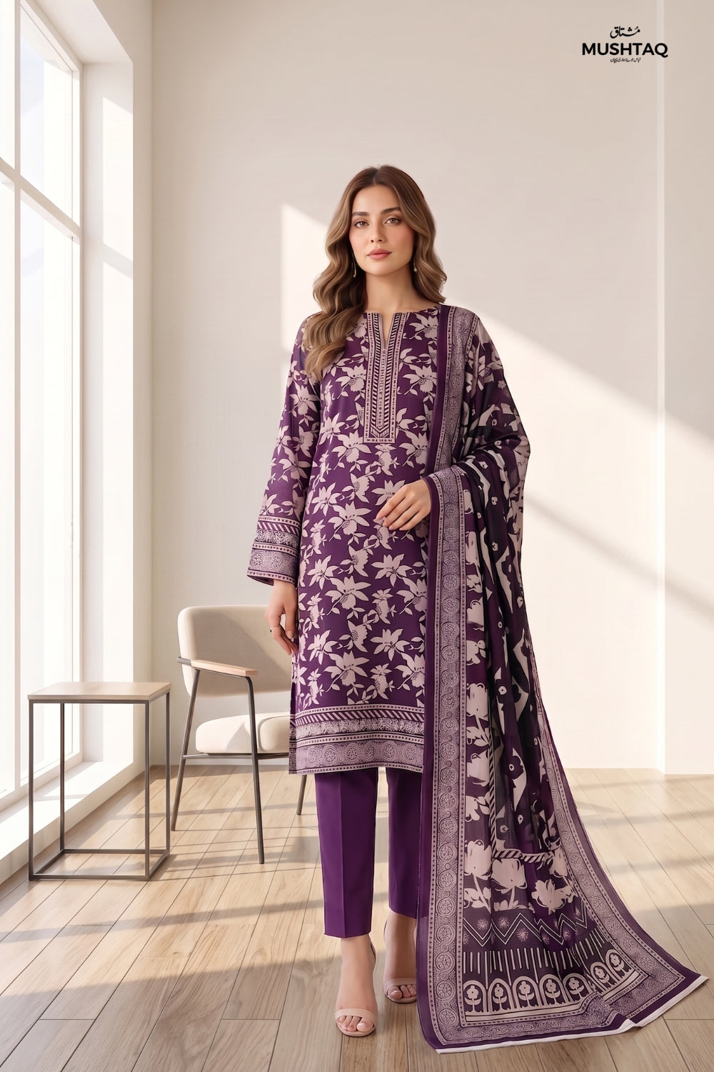 Mushtaq 3Pcs Unstitched Printed Lawn Suit Elara Collection Desgin - 1