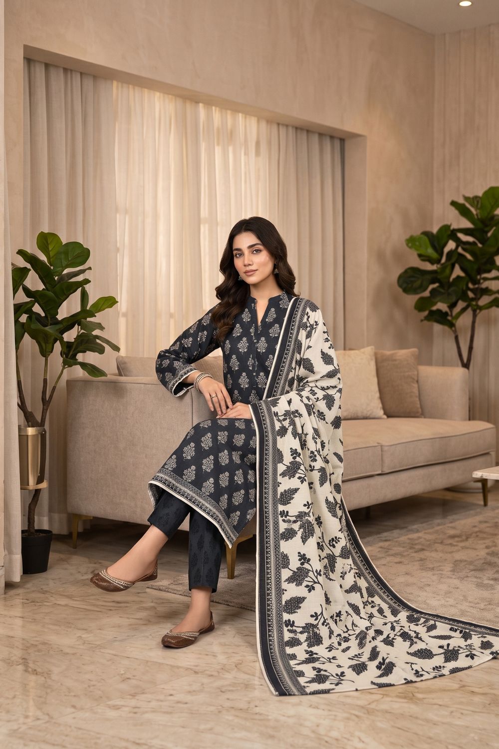 Mushtaq 3Pcs Unstitched Printed Khaddar Dilara Collection Desgin - 7