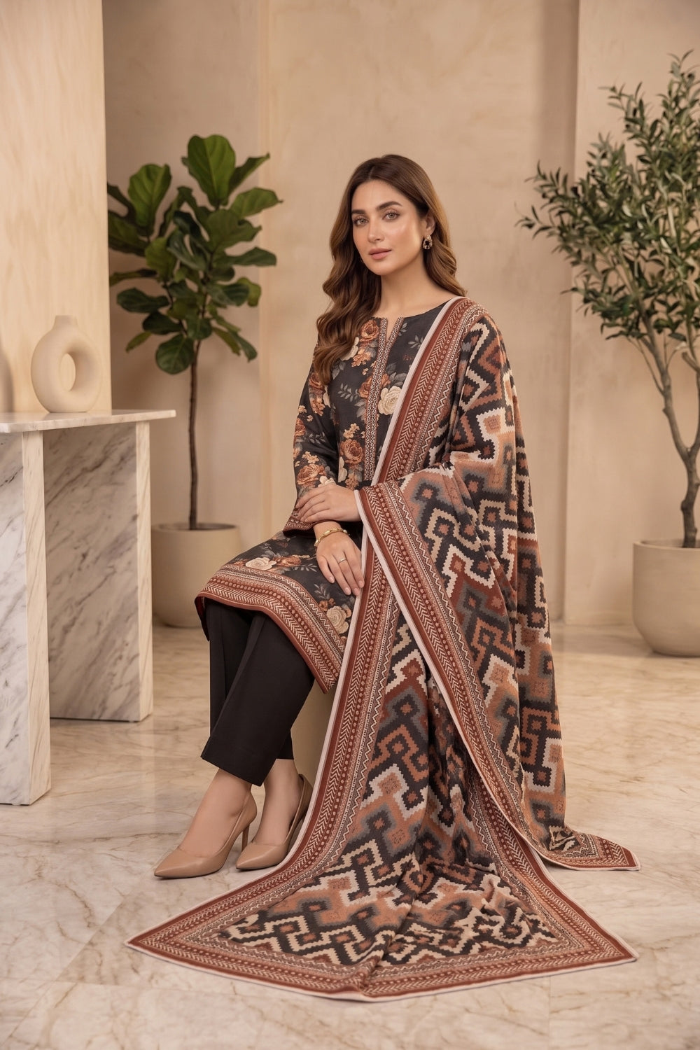 Mushtaq 3Pcs Unstitched Printed Khaddar Zarposh Collection Desgin - 7