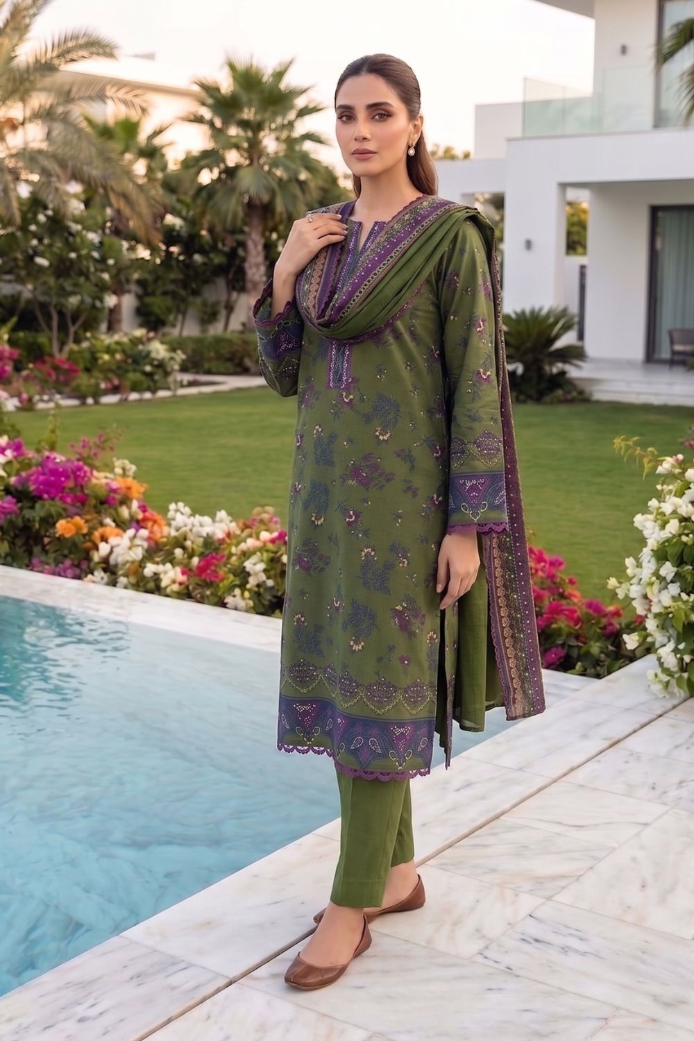 Mushtaq 3Pcs Unstitched Printed Lawn Sapphire Collection Desgin - 17