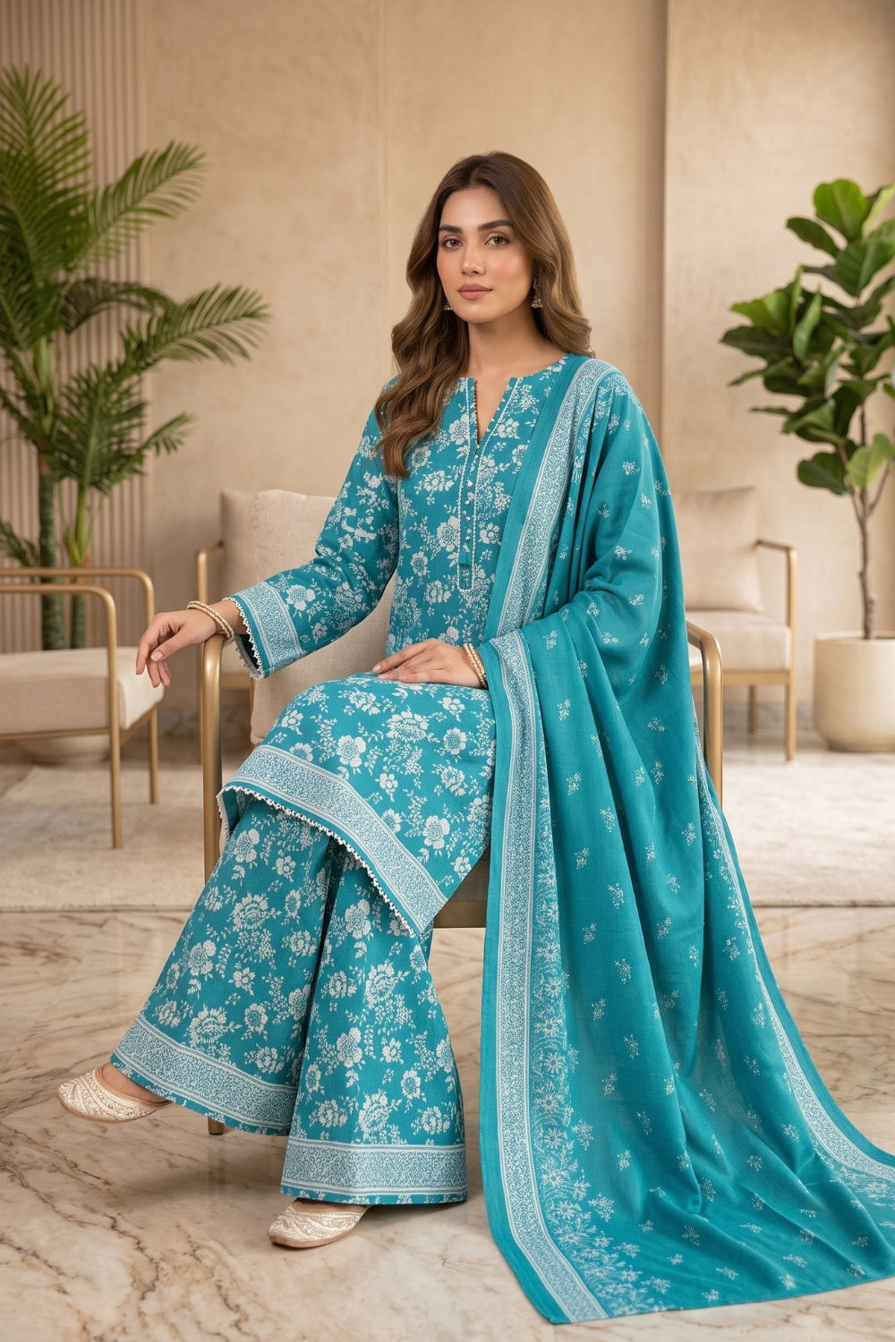 Mushtaq 3Pcs Unstitched Printed Khaddar Eira Collection Desgin - 7