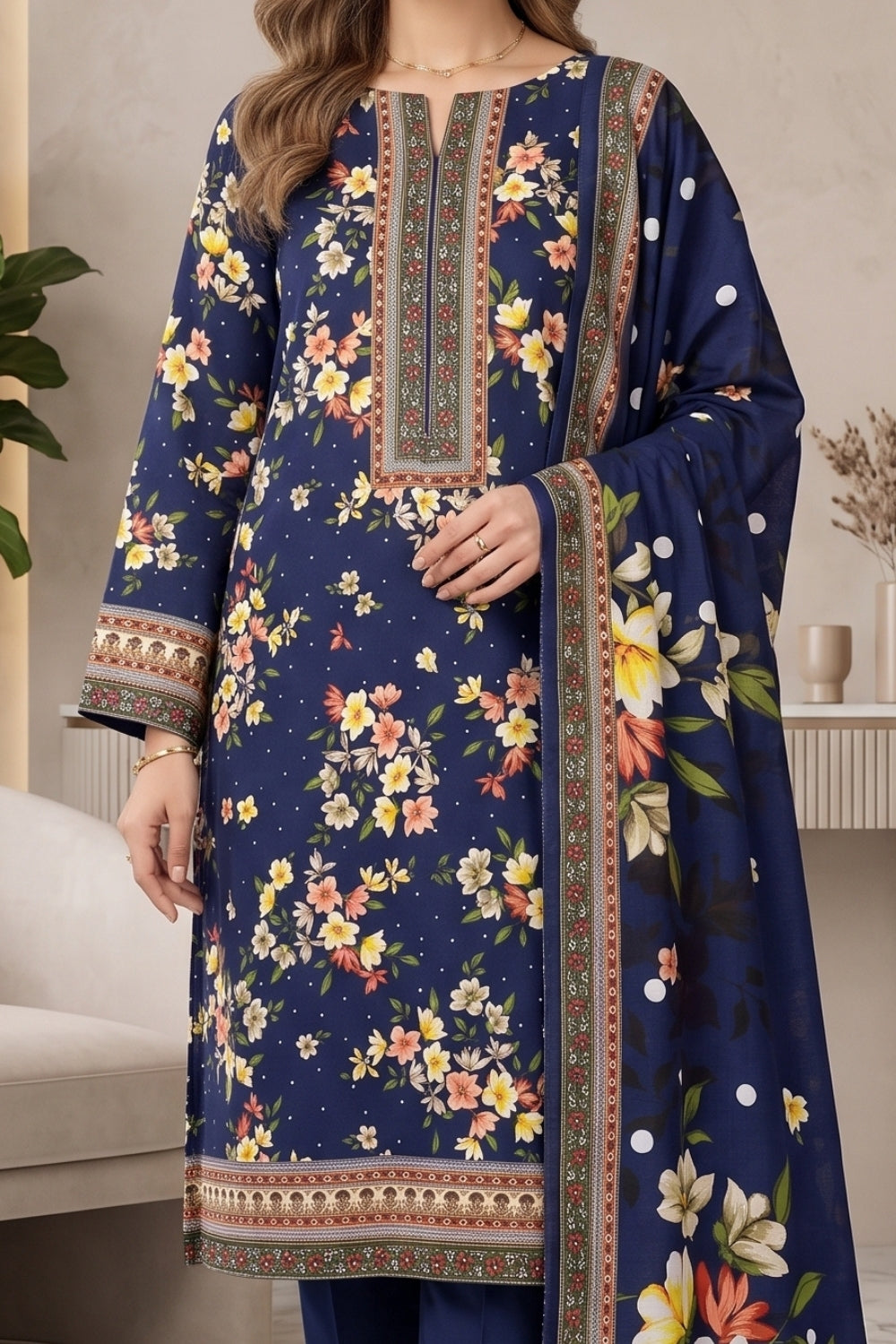 Mushtaq 3Pcs Unstitched Mascot Linen Suit Mira Collection Desgin - 7