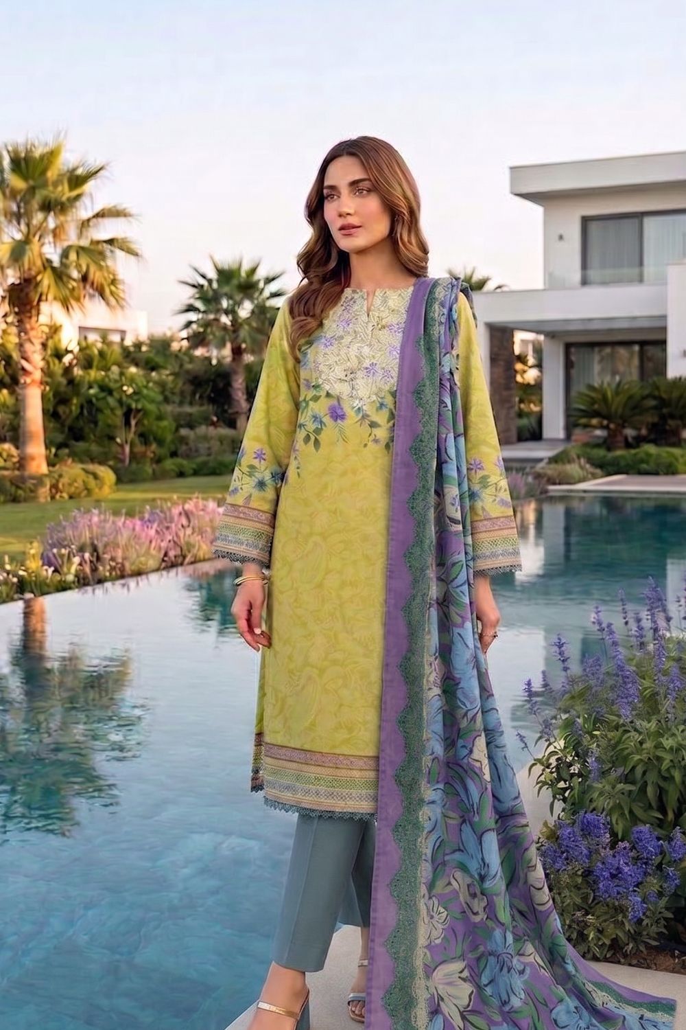 Mushtaq 3Pcs Unstitched Printed Lawn Sapphire Collection Desgin - 18
