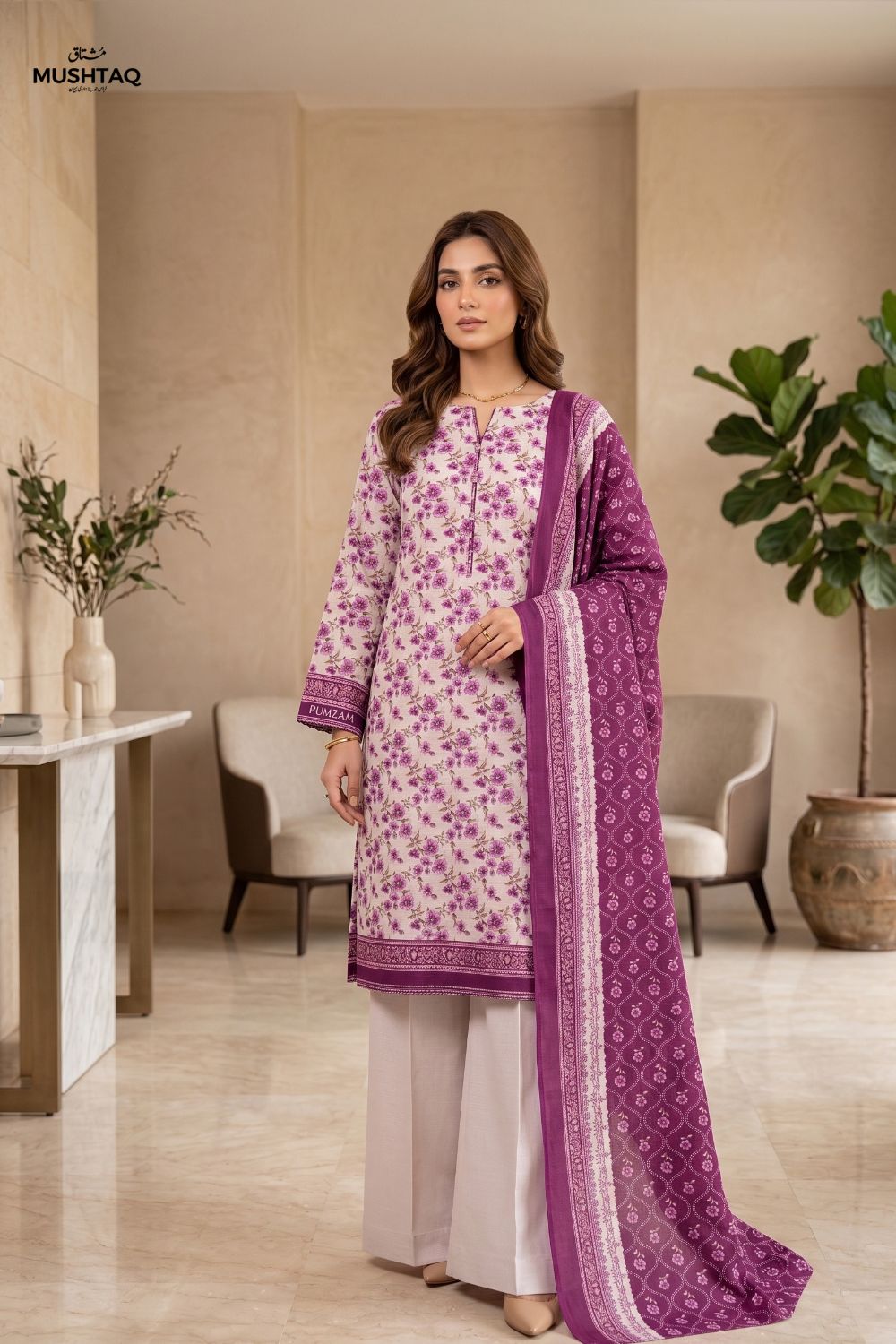 Mushtaq 3Pcs Unstitched Printed Khaddar Mehrza Collection Desgin - 8