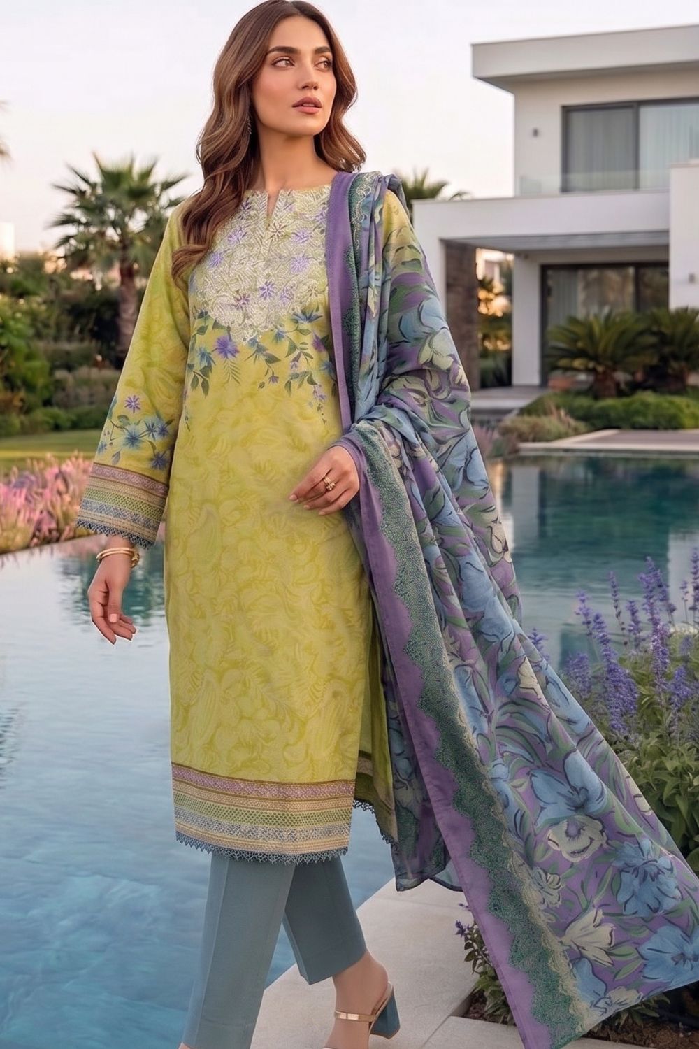 Mushtaq 3Pcs Unstitched Printed Lawn Sapphire Collection Desgin - 18