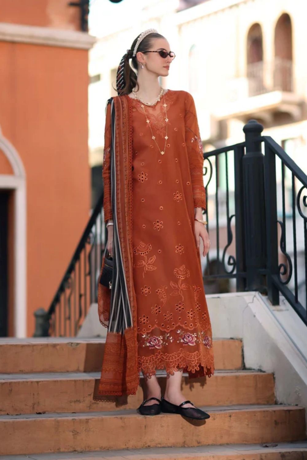 Noor By Saadia Asad Embroidered Lawn Suits Unstitched 3 Piece Luxury Collection D7 - A -Tangerine Royal